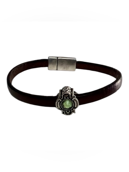 Jewelry - Brown Leather Bracelet with Green Stone Accent